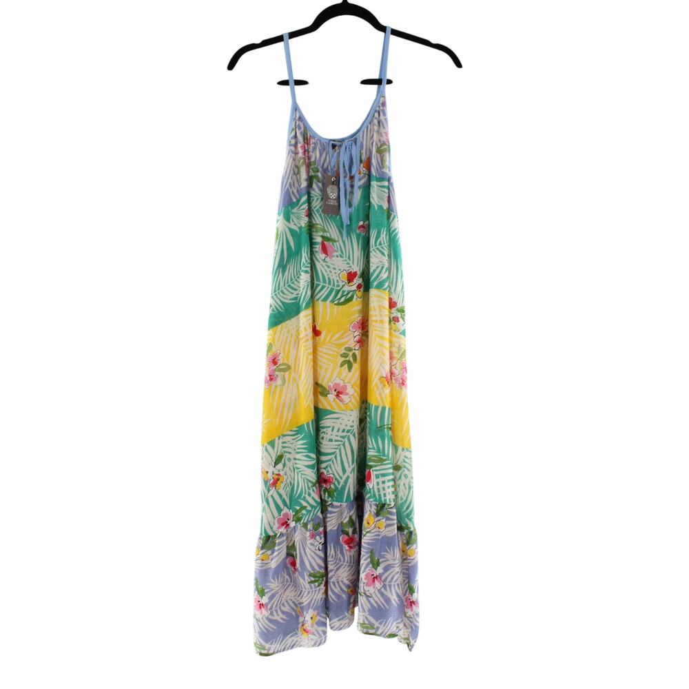 Vince Camuto Color Block Tropical Print Caftan Kimono Cover-Up Top #K215